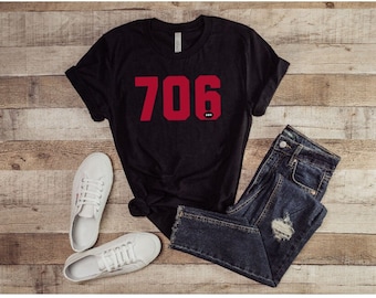 706 Athens GA netnummer Unisex jersey korte mouw achterklep T-shirt Georgia College sportfan stijl T-shirt 706 voetbalkleding