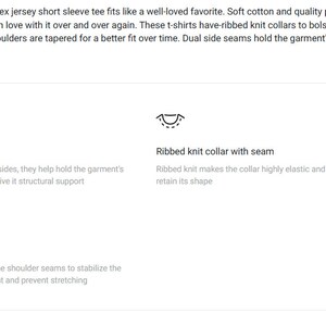 May include: Diagram showing the construction details of a short-sleeved t-shirt. The diagram shows the side seams, ribbed knit collar with seam, and shoulder tape.