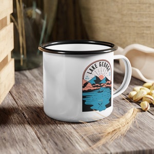Lake George NY Enamel Camp Cup New York Lake souvenir Hiking gift camping and fishing gear gift for outdoor lover Fathers Day Mothers Day