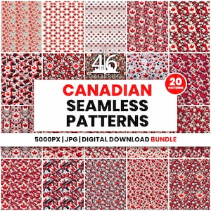 Canada Day Seamless Patterns: Maple Leaf Digital Backgrounds (JPG Digital Download)