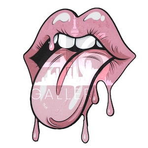 Retro Dripping Lips PNG: Pink Pop Art Clipart (Digital Download)