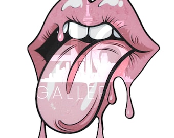 Retro Dripping Lips PNG: Pink Pop Art Clipart (Digital Download)