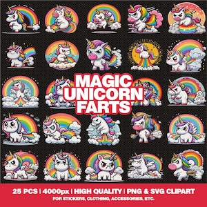 Magic Unicorn Farts Clipart Pack - 25 Pieces | High-Quality Digital Download (PNG & SVG)