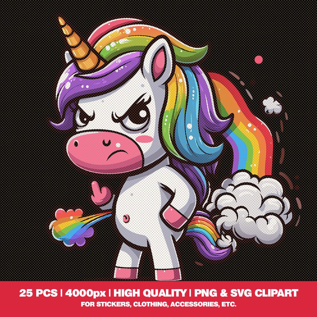 Magic Unicorn Farts Clipart: Rainbow Designs (PNG & SVG Digital ...