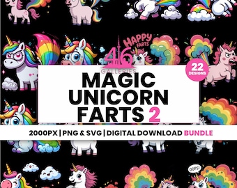 Clipart de Unicornio Arcoíris Tirando Pedos: Diseños PNG y SVG Divertidos (Descarga Digital)