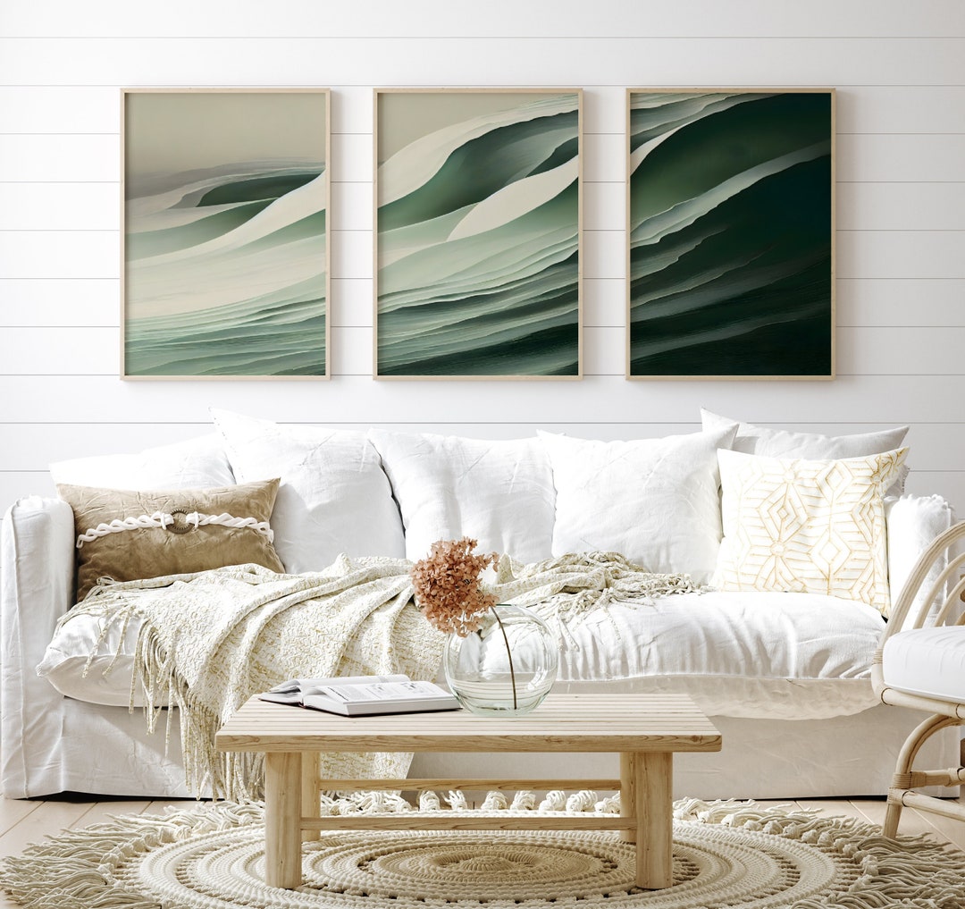 Sage Green Ocean Wall Art, Tryptic Printable Wall Art | Earth Tone ...