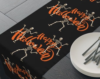 Halloween Table Runner, Dancing Skeletons Table Decor, Holiday Table Decor, Skeletons Table Runner, Dining Table Decor, Halloween Decoration