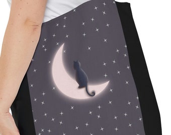 Moon Kitty Tote Bag, Cat on Moon, Cat Looking at Stars, Cat Lover Gift