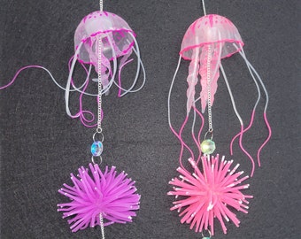 Purple or Pink Jellyfish Suncatcher with Sea Urchin, Beach Theme Suncatcher, Sea Life Window Decor, Housewarming Gift