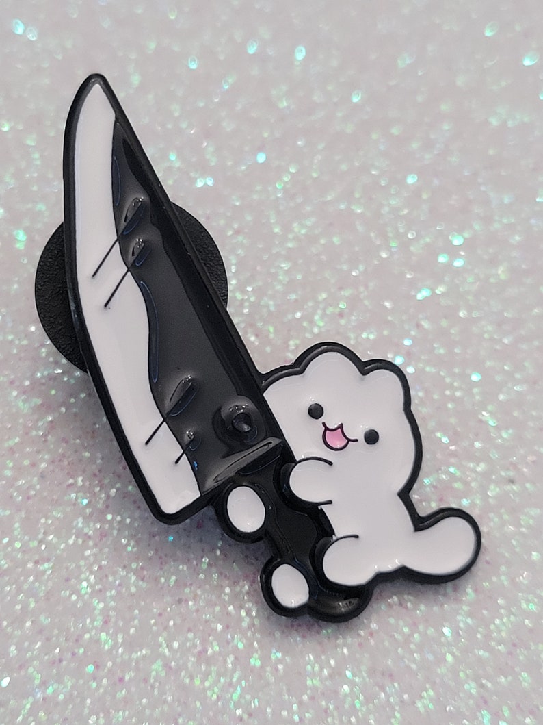 Stabby Cat Pin Cat With Knife Pin White Cat Pin Funny Cat Etsy
