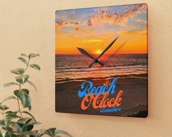 Beach O'Clock Somewhere Clock, Sunset Acrylic Wall Clock, Beach Lovers Clock, Travel Enthusiast Gift, Coastal Clock, Housewarming Gift