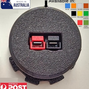 May include: A black round electrical connector with two red and black terminals. The connector is available in a variety of colors, including blue, orange, silver, brown, black, yellow, flash green, red, and army green.