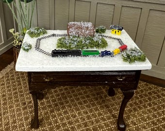 OOAK Vintage Artisan Made Train Table – 2.75" long - 1:12 Scale Dollhouse Miniature