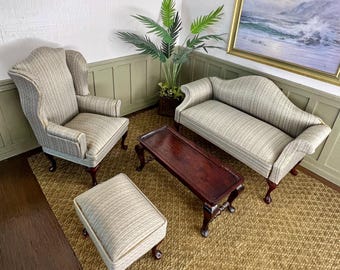 Mobili vittoriani per case delle bambole, divano vintage in miniatura, velluto e legno, chiodi - Italia
