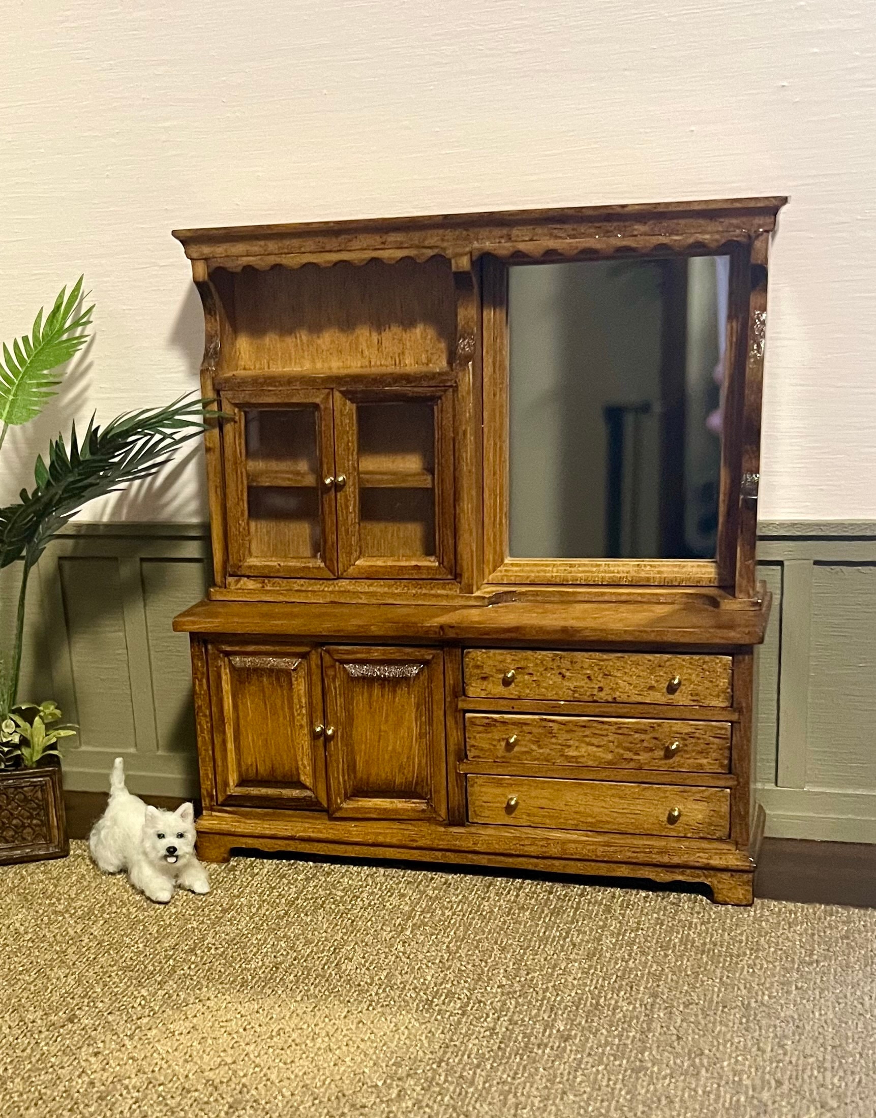 Aunvla Dressoir in rieten boogstijl, dubbele laden, vintage