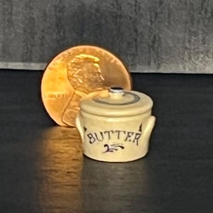 IGMA Jane Graber Deckelbutter Tontopf - Signiert und Datiert 2003 - 1:12 Maßstab Puppenhaus Miniatur