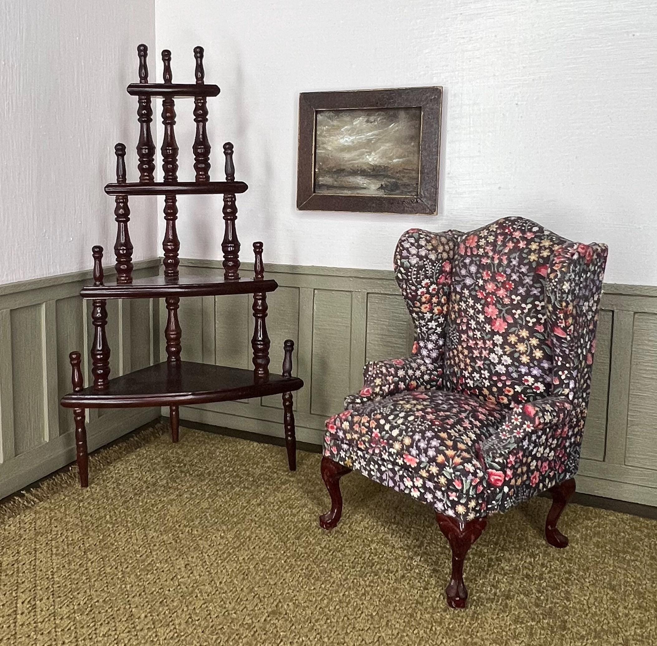 Sillón Orejero En Miniatura A Escala 1:12 – Mueble Victorian Vintage De Madera Y Terciopelo Verde Para Casa De Muñecas