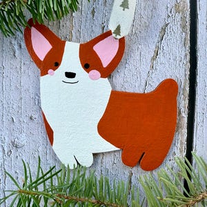 Handgeschilderde corgi-kerstornament - Houten hondenliefhebber vakantiecadeau