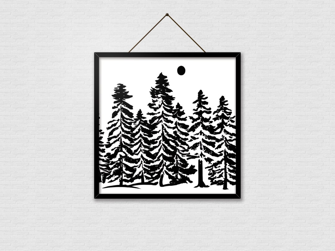 Simple Black Trees Digital Art Design Black and White Etsy