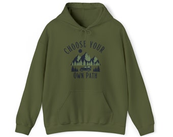 Kies je eigen pad met capuchon, herenhoodie, cadeau-idee, wandelshirt, sweatshirt, hoodie, motiverend.