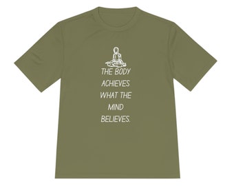 Motiverend T-shirt – 'Het lichaam bereikt wat de geest gelooft' Gymshirt, T-shirt met mentaliteit, fitness-T-shirt, shirt voor trainingmotivatie, mentaliteit