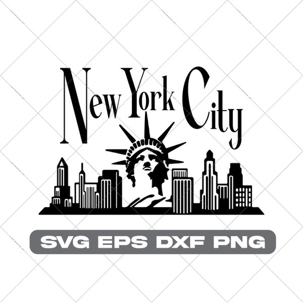 New York City serif skyline with statue of liberty , svg eps dxf png , vector art instant download