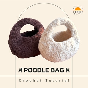 Wzór - Słodka, puszysta torba w kształcie pudla - mała torba typu Yarn Basket Tote, swobodna, supermiękka, dzianinowa, tkana, mini, gruba, przytulna, ciepła, szydełkowa torebka z wełny merynosów