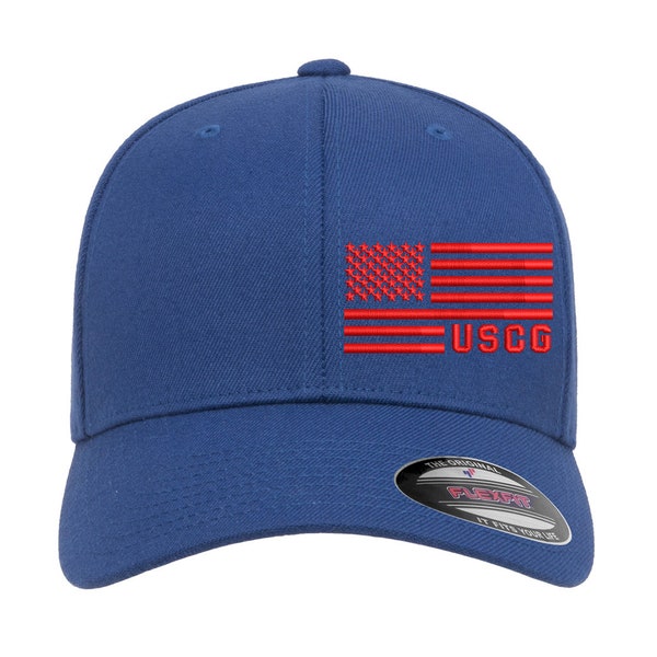 United States Coast Guard American Flag Side Embroidered Flexfit Hat