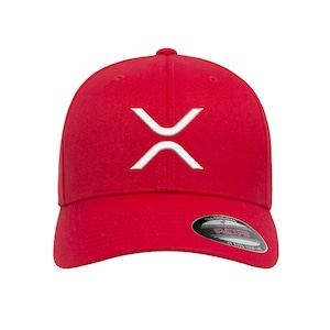 May include: A red baseball cap with a white X logo on the front. The cap has a black Flexfit label on the back.