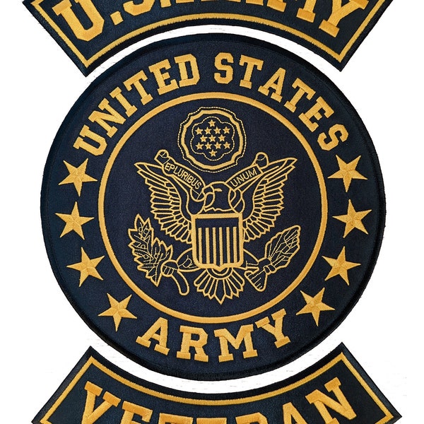 US Army Veteran PAtch Set For Veterans Bikers Motorcycle Jacket or Vest Gold