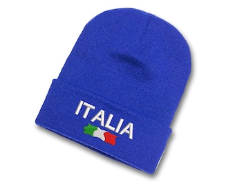 Italia Italian Pride Embroidered Royal Blue Beanie with Cuff