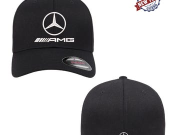 Mercedes Benz AMG Logo Embroidered Flexfit Hat Front Back