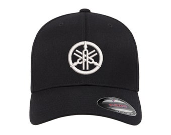Yamaha Circle Logo Embroidered Flexfit Fitted Hat Flat or Curved