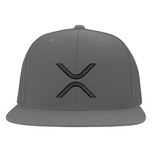 May include: A gray and black flat brimmed baseball cap with a black embroidered X logo.