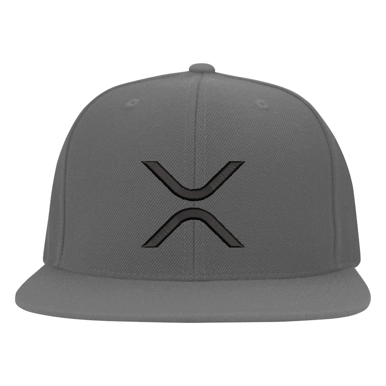 May include: A gray and black flat brimmed baseball cap with a black embroidered X logo.