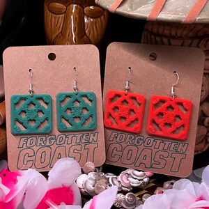 Chinese Jade Breezeway Tile Earrings - Tiki Earrings