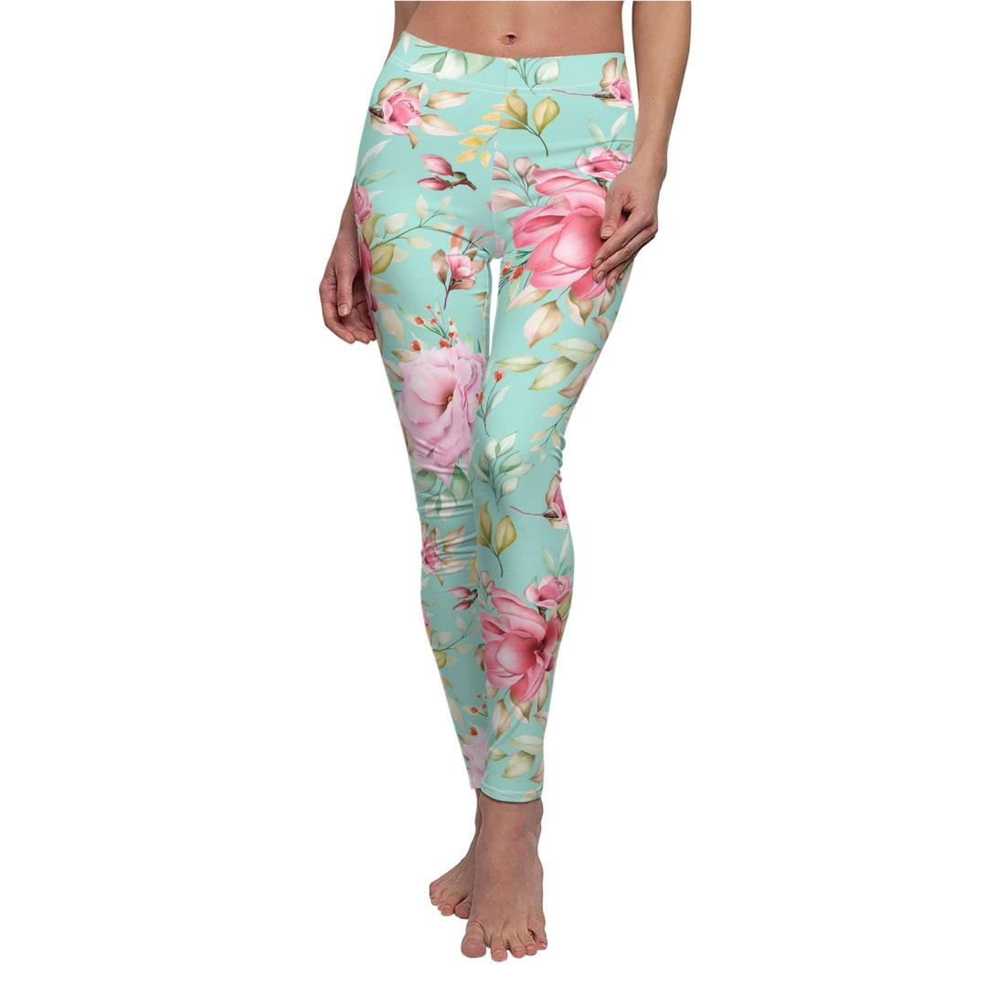 Women's Floral Mint Green Leggings Skinny Fit Leggings in Etsy