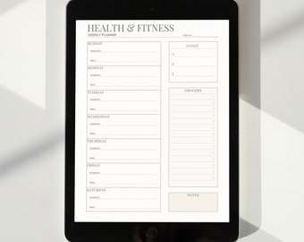 Pianificatore di salute e fitness, Pianificatore di fitness, Pianificatore di pasti, Tracker di allenamento, Piano di allenamento digitale, Tracker di fitness, Tracker di fitness stampabile