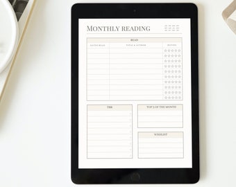 Tracker di lettura mensile, Tracker di lettura digitale, Tracker di lettura stampabile, Tracker di lettura neutra, Download digitale, Tracker di abitudini