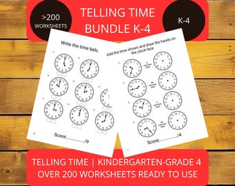 Paquete de hojas de trabajo para aprender a decir la hora (desde preescolar hasta 4.º grado) / Más de 200 hojas de trabajo listas para usar / Descarga digital (archivos PDF)