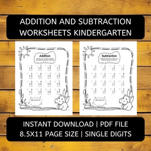 Math Addition and Subtraction Worksheets | Kindergarten Math Practice | Single Digits