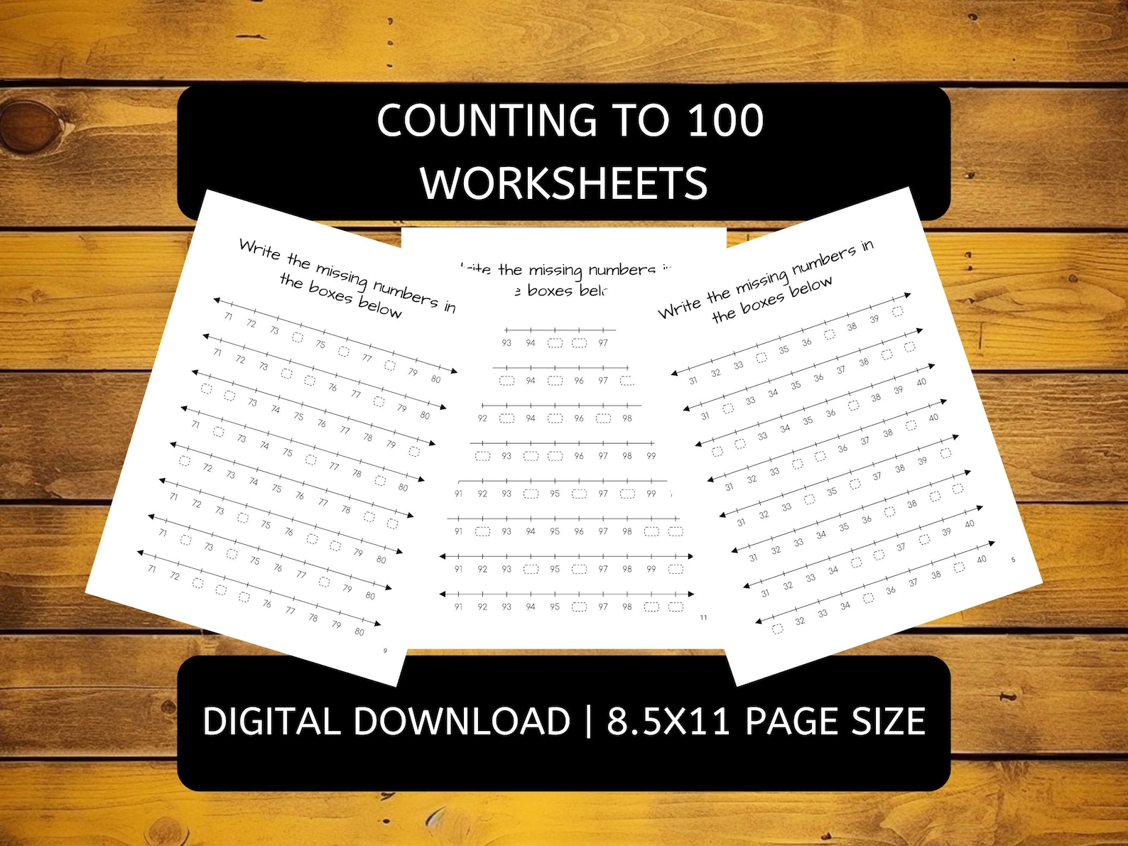 Number Line Worksheets to 100 for Preschool and Kindergarten Counting ...