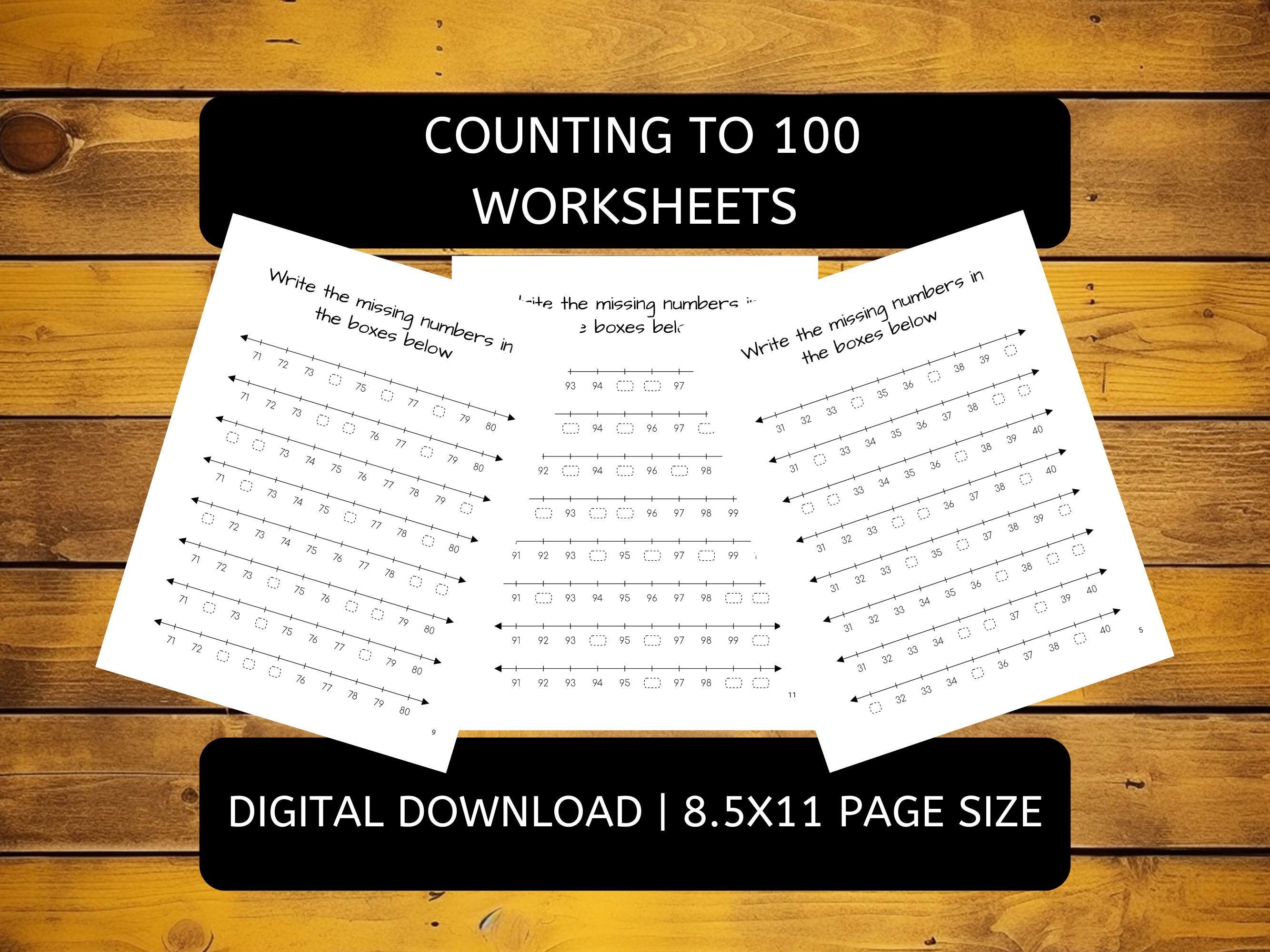 Number Line Worksheets to 100 for Preschool and Kindergarten Counting ...