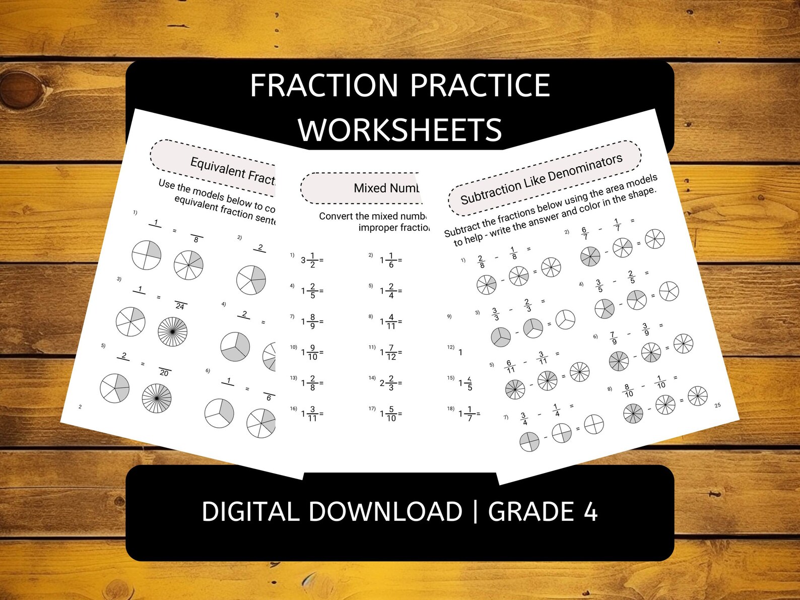 Fractions Worksheets Supplemental Practice | Math Grade 4 - Etsy