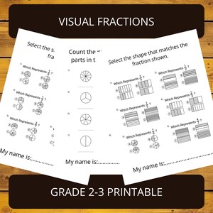 Math Brucharbeitsblätter Klasse 2-3 | Visuelle Bruch Modelle und Zahlen | Zähler und Nenner verstehen