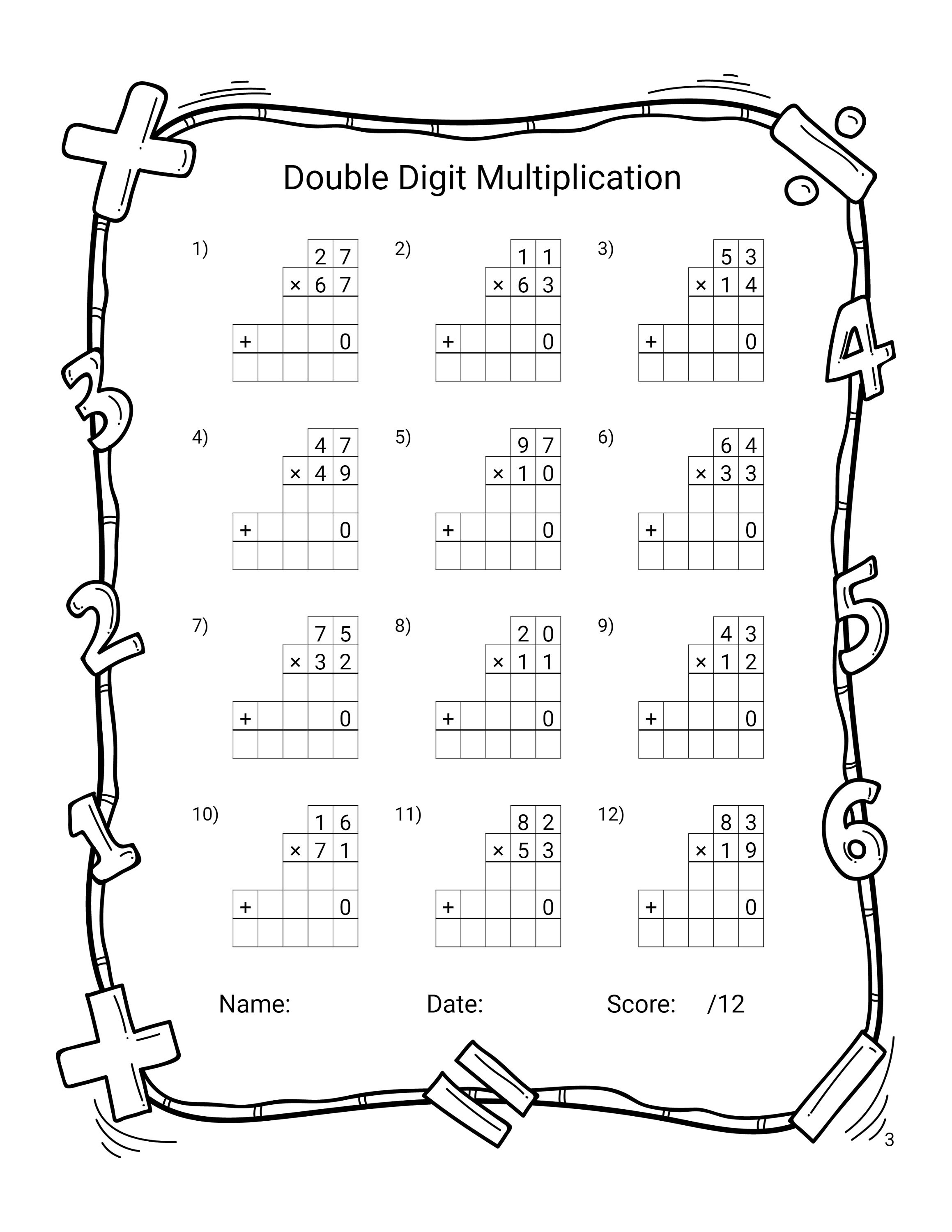 Step Multiplication Math Practice Worksheets Double and Triple Digit ...