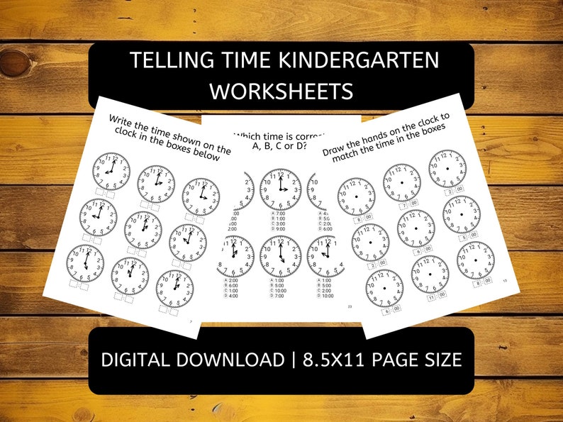 Telling Time Worksheets Kindergarten | Digital Download (PDF File) - Etsy