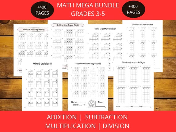 Math Grades 3-5 Mega Bundle | Printable Worksheets | Supplemental Practice | Addition | Subtraction | Division | Multiplication