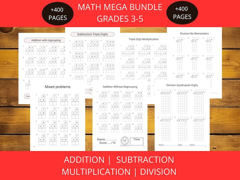 Math Grades 3-5 Mega Bundle | Printable Worksheets | Supplemental ...