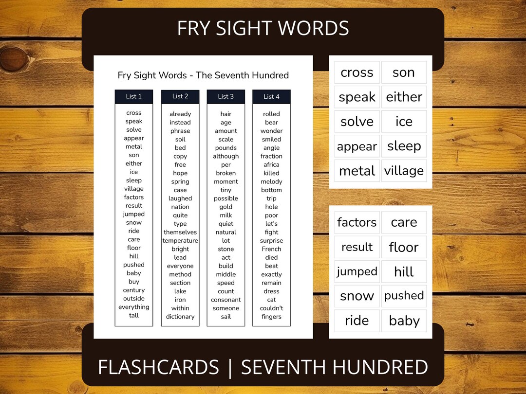 Fry Sight Words Flashcards Printable Seventh Hundred | High Frequency ...